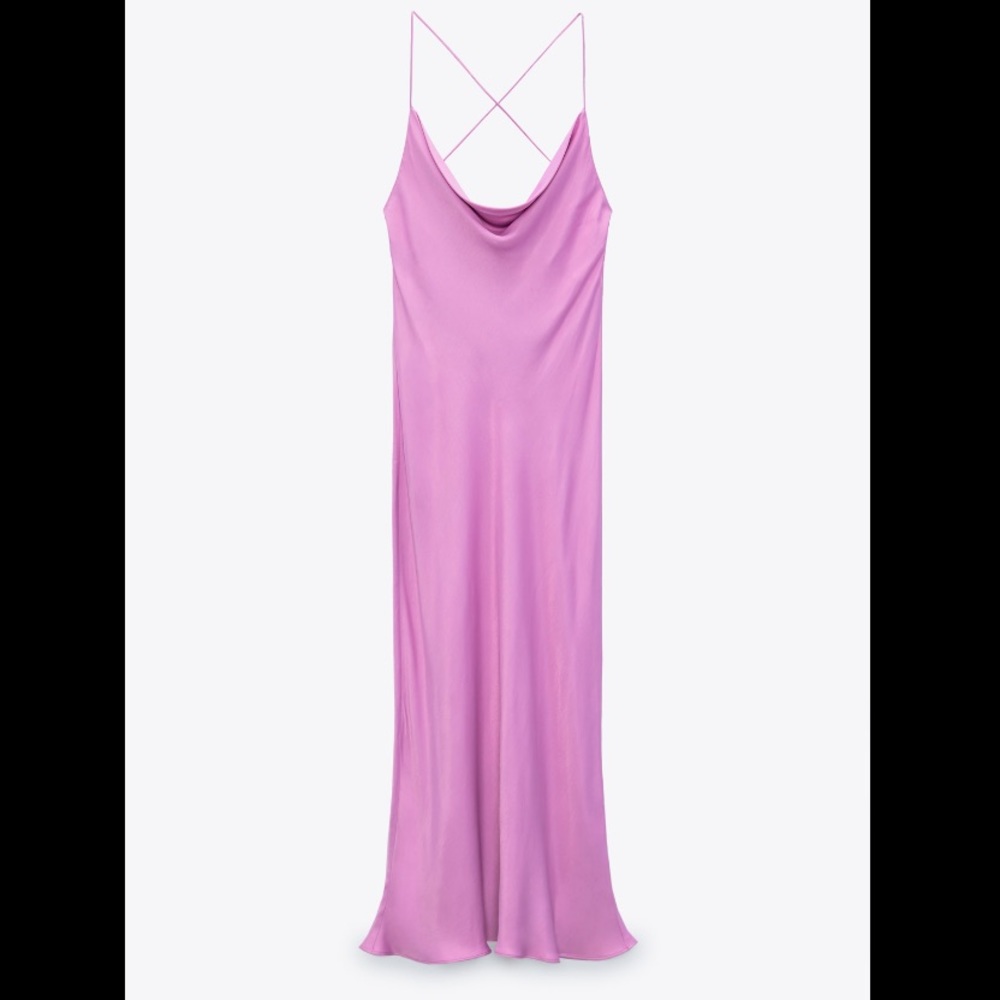 ZARA Pink Spaghetti Strap cowl satin open back midi dress XS NWT - Valentines💕